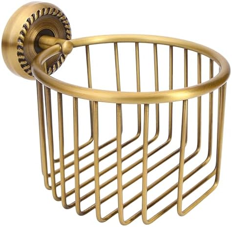 Vintage Bronze Wall Mounted Toilet Paper Holder – Antique Brass Bathroom Accessories Tissue Dispenser with Stable Metal Stand, Wire Basket Storage Rack - for Roll with Diameter <5inch Only by Unknown