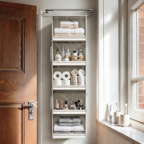 Vailando 5-Shelf Hanging Closet Organizer with Clear Dust Covers, Gray - Image 4