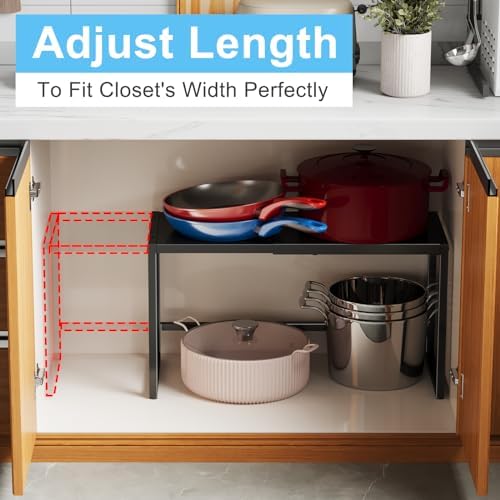 Expandable Metal Storage Shelves, 110LBS Heavy Duty Shelving Units and Storage for Pots Pans Small Appliances, Adjustable Metal Storage Shelf Organizer Rack for Kitchen Cabinets Closet Pantry Garage - Image 4