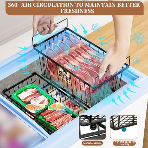 Enhanced Leak-Proof Bottom - Freezer Organizer Bins ，6 Pack Stackable Deep Freezer Organizer Bins for 7 Cu.FT Small Chest Freezer，organization and storage，pantry organizers - Image 5