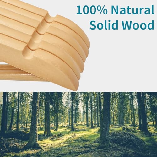 ABHENG 30 Pack Wooden Coat Hangers, 360° Swivel Hook, Suit Hangers with Anti-Slip Notches, Clothes Hangers for Jackets, Shirts, Dress, Natural UAWY0530N - Image 3