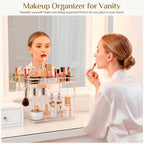 Bathroom Organizer Countertop Perfume Organizer Makeup Organizer Cosmetics Storage Display Rack Vanity Tray Dresser Steel Chrome Shelf Transparency Wavy Acrylic Tray (2 Tier Chrome) - Image 3