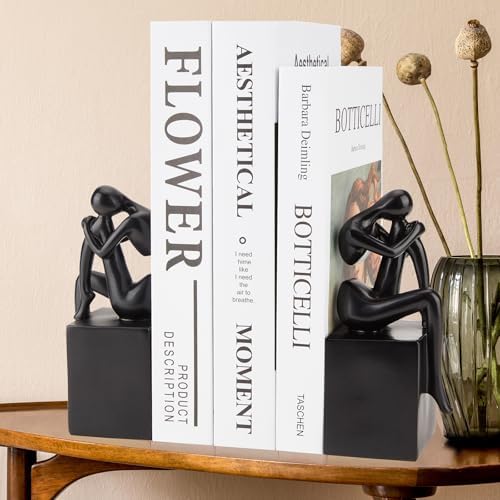 Black Book Ends Decorative, Girl Thinker Design, Modern Bookends for Shelves, Non-Skid Heavy Duty Resin Book Stopper for Books,Bookends with Base, Resin, 1Pair/2Piece - Image 6