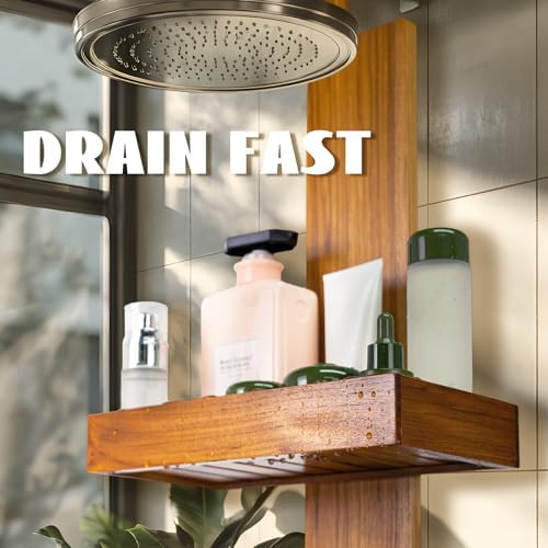 Utoplike Teak Hanging Shower Caddy with Hooks, Shower Organizer Over Head - Image 6