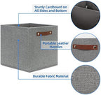 Temary 12x12 Storage Cube Bins 4 Pack Fabric Storage Cubes Storage Bins with Leather Handles, Storage Baskets Foldable Cube Organizers Bins for Home (Grey) - Image 3