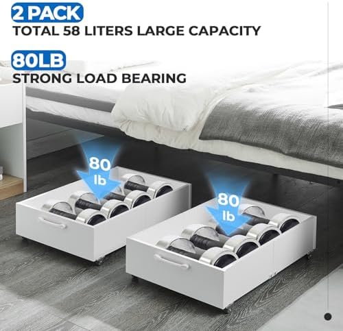 TIOPGHAD 2-Pack Under Bed Storage Drawers Organizer with Wheels, White - Image 3