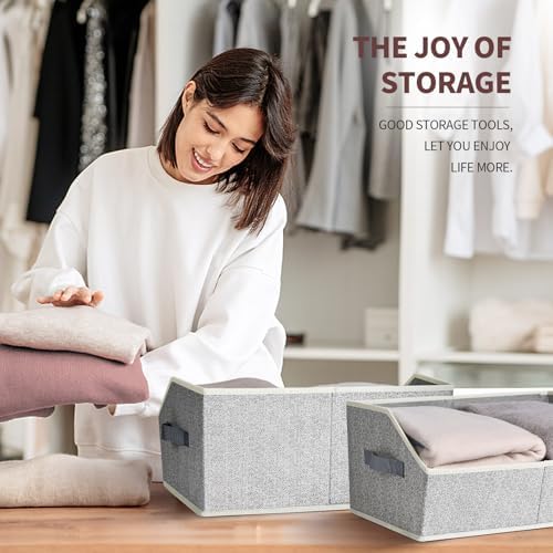 Homsorout Closet Organizers Bins 6 Packs - Large Closet Shelf Organizer with Handles, Fabric Trapezoid Storage Bins, Collapsible Storage Cubes for Clothes, Towels, Light Gray - Image 4