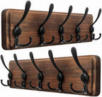 Dseap Coat Rack Wall Mounted - 5 Tri Hooks, Heavy Duty, Wooden Wall Coat Hanger Coat Hook for Clothes Hat Jacket Clothing, Natural & Black, 2 Packs by Dseap