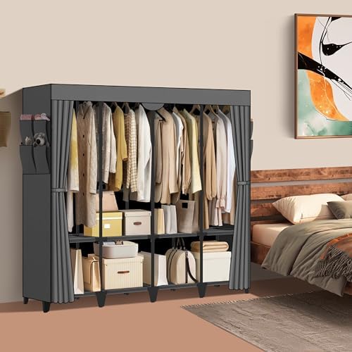 Wardrobe Closet, Quick and Easy Assembly, Gray Portable Closet - Image 2