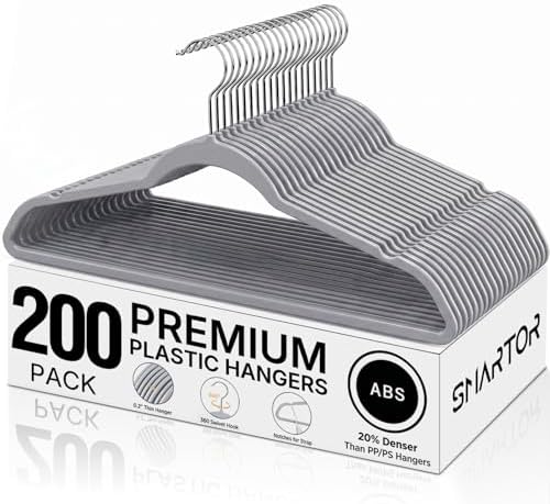 SMARTOR Plastic Hangers 200 Pack - Thin Hangers for Space Saving - Gray by Smartor