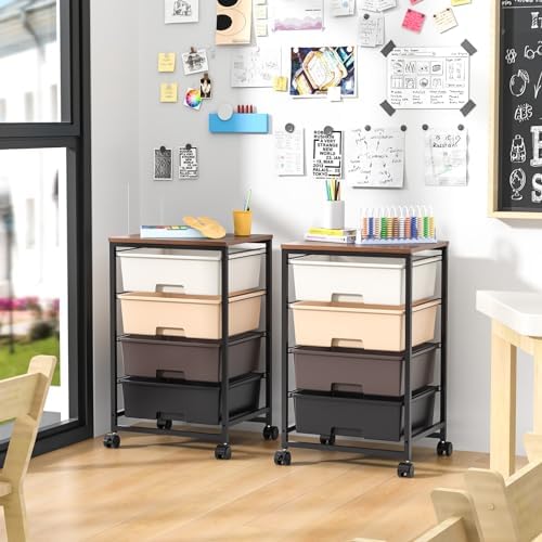 SYKIARIOL Rolling Cart with Drawers, 4-Drawer Utility Cart, Brown - Image 2
