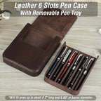 Top Grain Genuine Leather 6 Pencil/Pen Tray Case Organizer, Fashion Design No Logo, Handmade, Magnetic Closure with Drawer Design, Gift Choice for Man/Woman/Office, Glossy Coffee, 6 Slots - Image 3