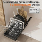 AmoiChic 2 Pack Pull Out Cabinet Organizer for Pots and Pans, Black Storage Rack with 8 Adjustable Dividers, Kitchen Cabinet Organizer for Pot Lids, Bakeware, Dishes Storage - Image 4