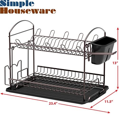 Simple Houseware 2-Tier Dish Rack with Drainboard, Bronze - Image 6
