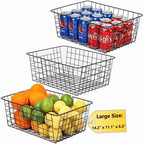 3 Pack Large Wire Baskets for Organizing 14.2'' Metal Wire Baskets with Built-in Handles, Wire Storage Basket Black Metal Freezer Organizer Wire Basket for Pantry, Cabinets, Bathroom by LOSYHU