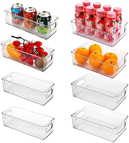Kingrol 8 Pack Plastic Storage Bins for Freezer, Pantry, Countertop, Cabinet Organization, Stackable Food Storage Organizer with Handles, BPA Free, 10 x 6 x 3 Inch, 10 x 4 x 3 Inch by Kingrol