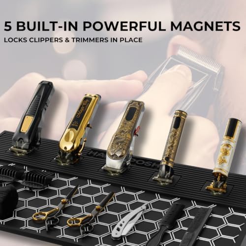 Magnetic Barber Mat, Extra Large 24" x 14" Professional Barber Station Organizer, Hex Grip Non Slip Rubber Mat with 5 Built-In Magnets for Clippers, Trimmers, Shears & Hair Stylist Tools - Image 4
