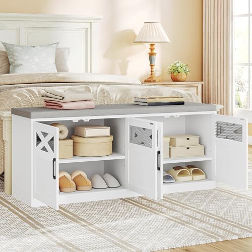 Hzuaneri 47.2" Shoe Storage Bench with 4 Barn Doors & Padded Seat Cushion - Image 3
