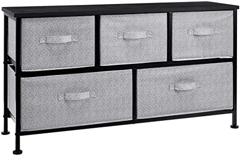Amazon Basics Extra Wide Fabric 5-Drawer Storage Organizer Unit for Bedroom Closet, Black by AmazonBasics
