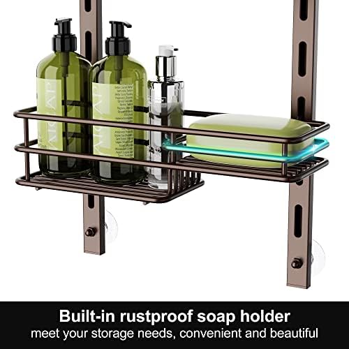 Orimade Over the Door Shower Caddy Adjustable 5 Tier Bronze,Bathroom Hanging Organizer Shelf Rustproof with 4 Hooks,Shower Basket with Soap Holder and Suction Cup - Image 4