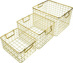 Set of 3 Nested Wire Basket Trays for Storage and Organizing (Gold) by StephanieImports