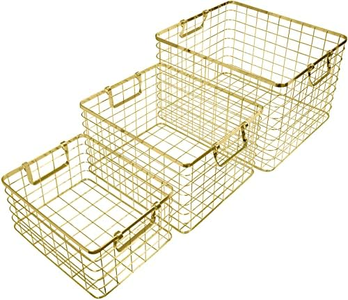 Set of 3 Nested Wire Basket Trays for Storage and Organizing (Gold) by StephanieImports