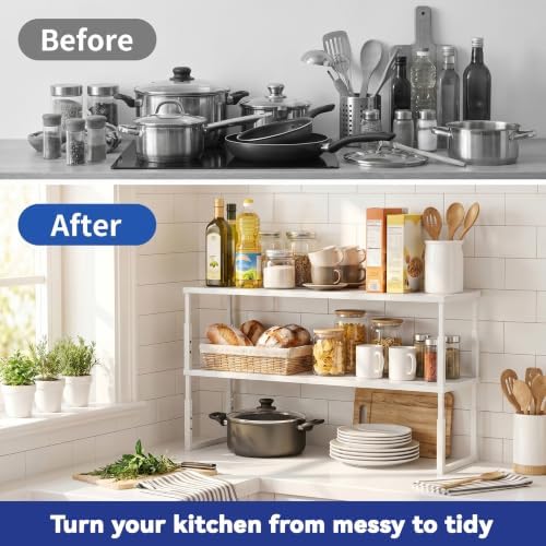 2 Packs Expandable Cabinet Shelf Organizer, Stackable Countertop Shelves - Image 2