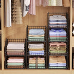 Jakyitvi 5-Tier Stackable Closet Organizer Shelf – Foldable Metal Storage Bins for Clothes, Sweaters & Towels | Stylish Black Wire Baskets for Bedroom, Wardrobe, Dorm or Entryway - Image 7
