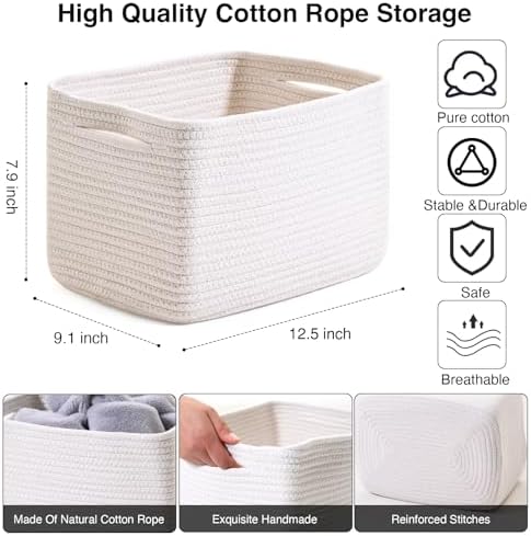 ICERZCZ Storage Baskets for Organizing 12.5"x9.1"x7.9" (4 Packs) Off White - Image 3