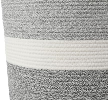 16"x20" Extra Large Cotton Rope Basket with Zipper Lid, Woven Laundry Hamper and Blanket Storage Basket, Round Clothes Bin for Living Room Bedroom, Dual Grey - Image 4