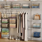 X-cosrack 5 Tier Closet Hanging Organizer, Clothes Hanging Shelves with 4 Hanging Hooks 5 S Hooks, Wire Storage Basket Bins, for Clothing Sweaters Shoes Handbags Clutches Accessories Patent Design - Image 4