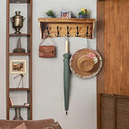 WEBI Wall Shelf with Hooks Underneath,24" Long Coat Rack Wall Mount with Shelf,5 Triple Hooks,Wall Shelves for Bathroom,Entryway,Rustic Brown - Image 5