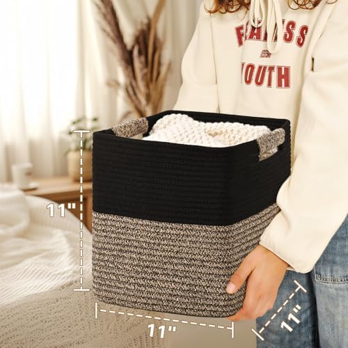 11 Inch Storage Cubes, 6 Pack Cube Storage Bins for Organizing, Cotton Rope Woven Baskets for Shelves, Bathroom, Kids Room, Closets, Baby Nursery - Image 6