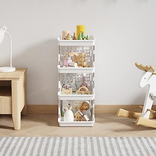 Lifewit Plastic Stackable Storage Baskets, 4 Tier Stacking Bins for Food and Clothes, Multifunctional Organizer for RV, Kitchen, Playroom, Pantry and Bathroom, 13.8"D x 11.8"W x 28.3"H, 1 Pack, White - Image 2
