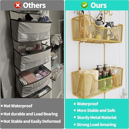 HapiRm Over The Door Organizer - Hanging Door Organizer with 4 Metal Large Capacity Baskets and Adjustable Coat Hook for Bathroom Bedroom Kitchen Pantry Closet Cabinet - Image 6