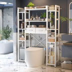 Besiost Over The Toilet Storage, 11 Tier Bathroom Organizer with Dual Side Racks and 2 Fabric Drawers, Adjustable Freestanding Rack Space Saver for Small Spaces, White - Image 2