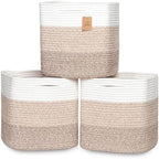 NaturalCozy 13 Inch Cube Storage Bins Cotton Rope Woven Baskets for Organizing 3-Pack | 13 x 13 Storage Cubes | Fabric Square Storage Baskets for Shelves Organizer, Kids Toy Bins, Closet Baby Nursery by NaturalCozy