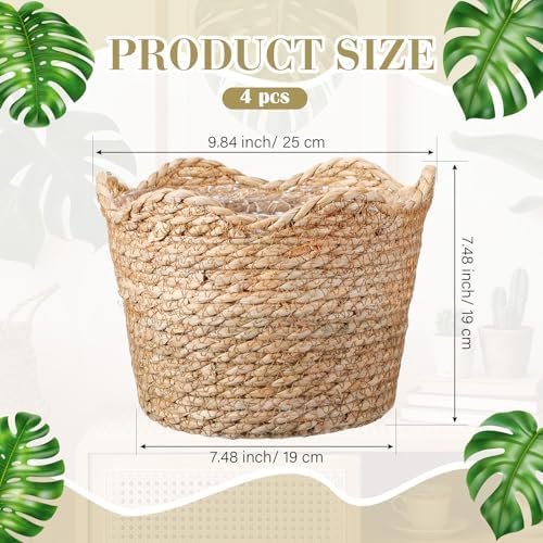 4 Pcs Large Seagrass Planter Basket with Plastic Lining Wicker Planter Basket Weaved Baskets for Plants Laundry Baskets Plant Container Straw Flower Pot for Indoor Outdoor Plants - Image 2