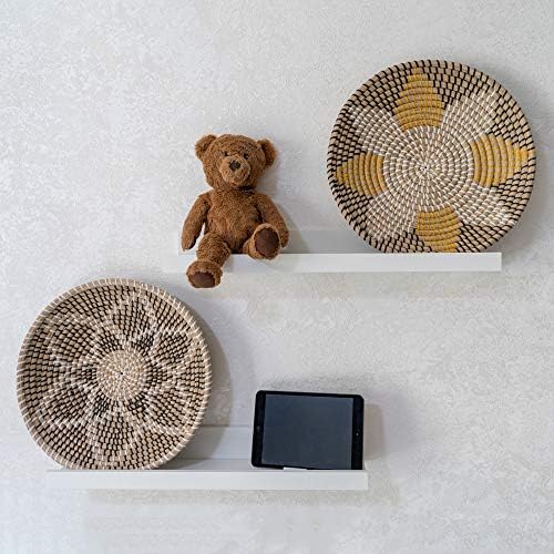 Woven Wall Decor Seagrass Handmade Boho Hanging Wall Basket, Woven Fruit Basket Bowl, Home Living Room Wall Decor, Decorative Wicker Wall Basket, Rattan African Flat Basket (Black Flower) - Image 7