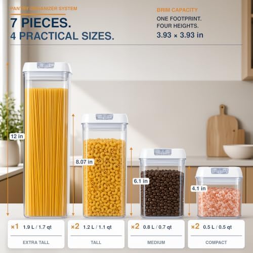 Airtight Food Storage Containers, 7-Piece White Set for Pantry - Image 2