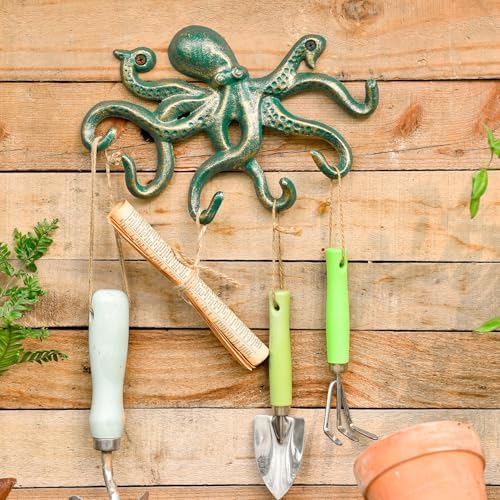 Sungmor Cast Iron Key Holder for Wall, Green Octopus Hanger with 6 Hooks, - Image 4