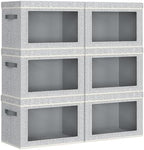 Homsorout Collapsible Storage Bins with Lids - Stackable Storage Containers with Window, 6 Pack Fabric Cube Bins for Closet, Home & Office Organization Baskets, Light Gray, 14.9" x 9.8" x 9.8" by Homsorout