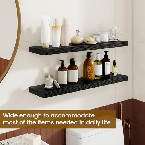 Dreamland 30Inch Floating Shelves for Wall, Rustic Wooden Black Floating Shelves for Bathroom|Bedroom|Kitchen, Deep Wall Mounted Book Shelf, Wood Storage Display Shelf for Home Decor, Set of 2 - Image 4