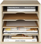 Ballucci 5-Tier File Organizer for Desk, Mail Sorter, Office Desk Organization, Paper Storage Organizers, Folder Holder for Desk, Letter Trays & Stacking Supports, Brushed Wood - Image 2