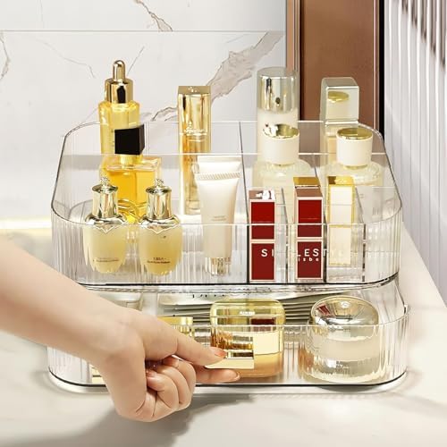 Clear Makeup Organizer for Vanity, Large Desk Organizer with Stackable Drawer for Cosmetics, Skincare, Lipsticks, Palette, Nail Care, Ideal Storage for Dresser and Bathroom Countertop - Image 3