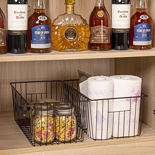 16inch Freezer Wire Storage Organizer Baskets, Refrigerator Metal Bins with Handles for Kitchen, Pantry, Cabinet, Closets - Set of 4 (Black 4) - Image 7
