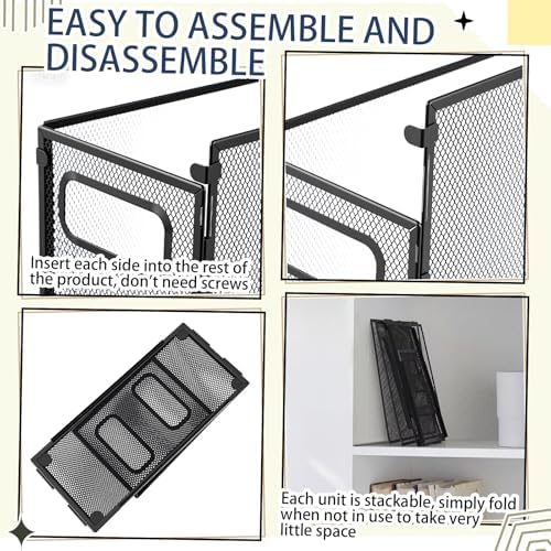 Zhengmy 3 Pcs Hanging File Organizer Letter Size File Holder Metal Mesh Filing Box Desktop Folder Letter Storage Cabinets Magazine Holder with Handles for Home Office School Document (Black) - Image 5