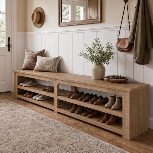 Tribesigns 70.9" Extra Long Shoe Storage Bench, Farmhouse Entryway Bench by Tribesigns