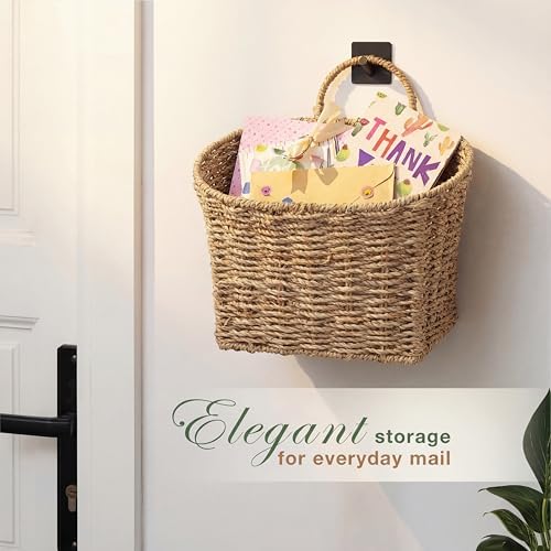84ECO Set of 2 Seagrass Hanging Baskets for Organizing, Front Door, Mail, Flowers - Image 3