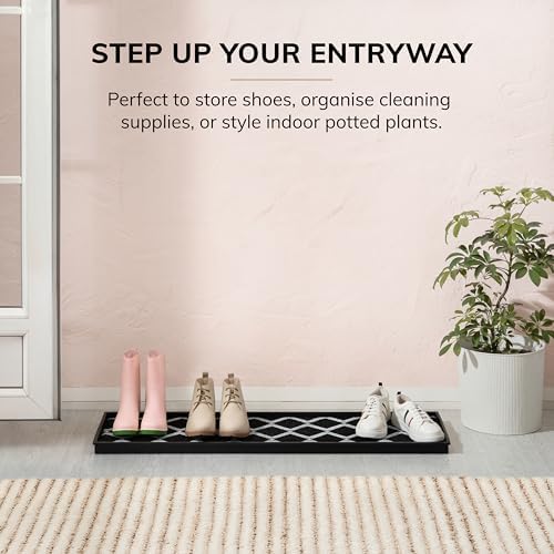 Anji Mountain Heavy Duty Waterproof Rubber Shoe Storage Mat Organizer/Boot Storage Multi Use for Entryway with Coir, Black and Ivory Diamond Insert, Fits 4 Pair (46.5" Wide) - Image 2